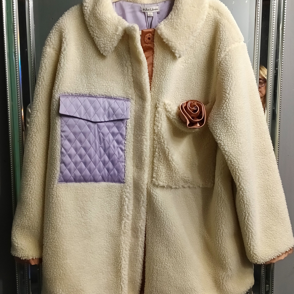 For Love And Lemons Cream Teddy Jacket with Cozy Collar